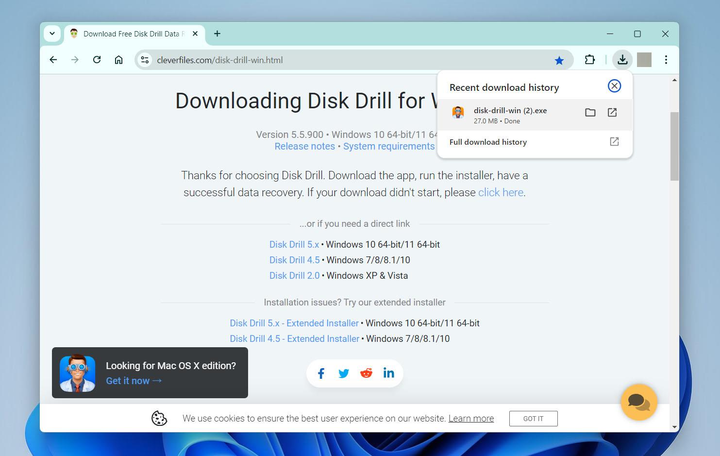 Downloading Disk Drill installer