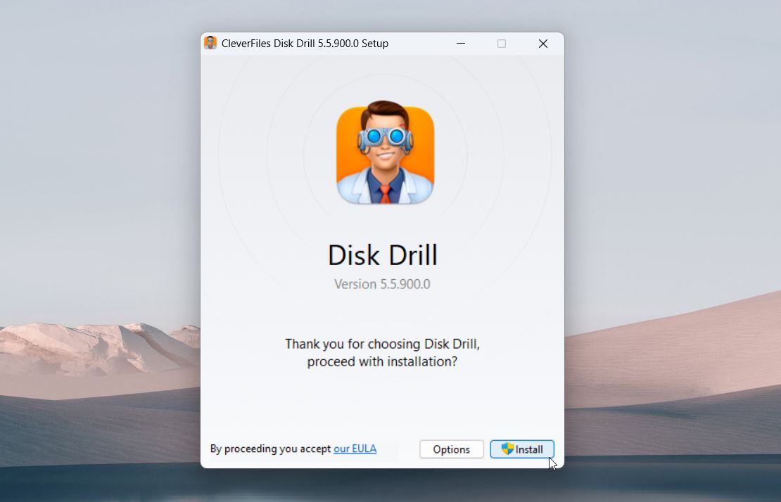 Disk Drill installation prompt