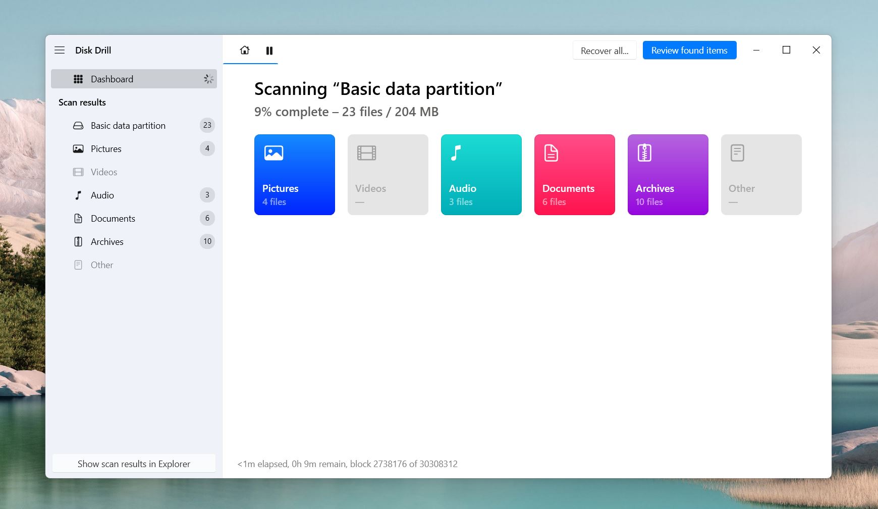 Disk Drill scanning progress bar