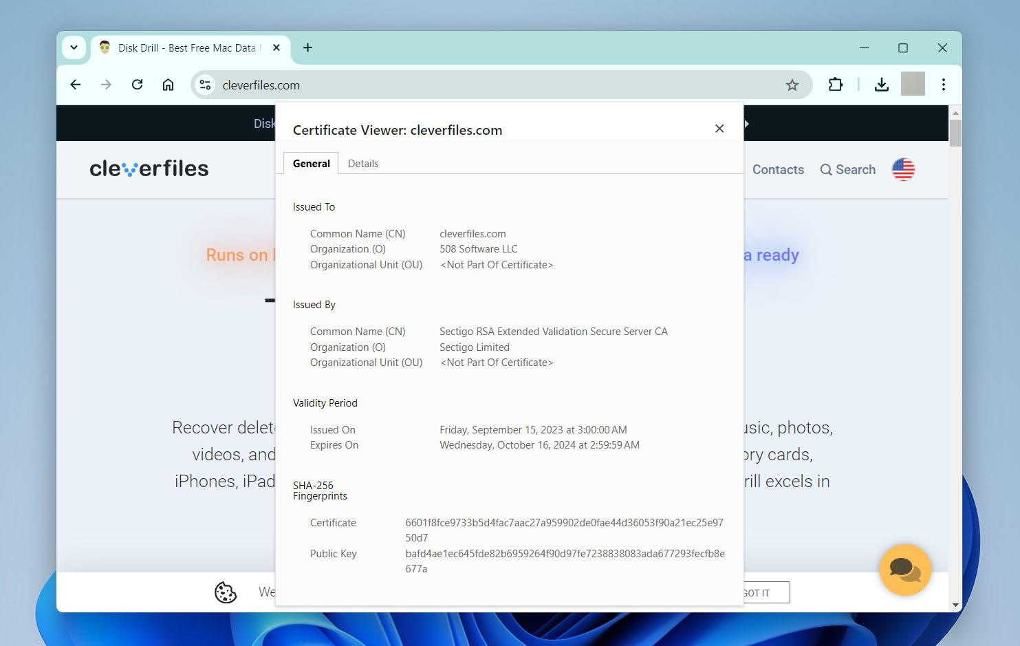 Viewing security certificate details