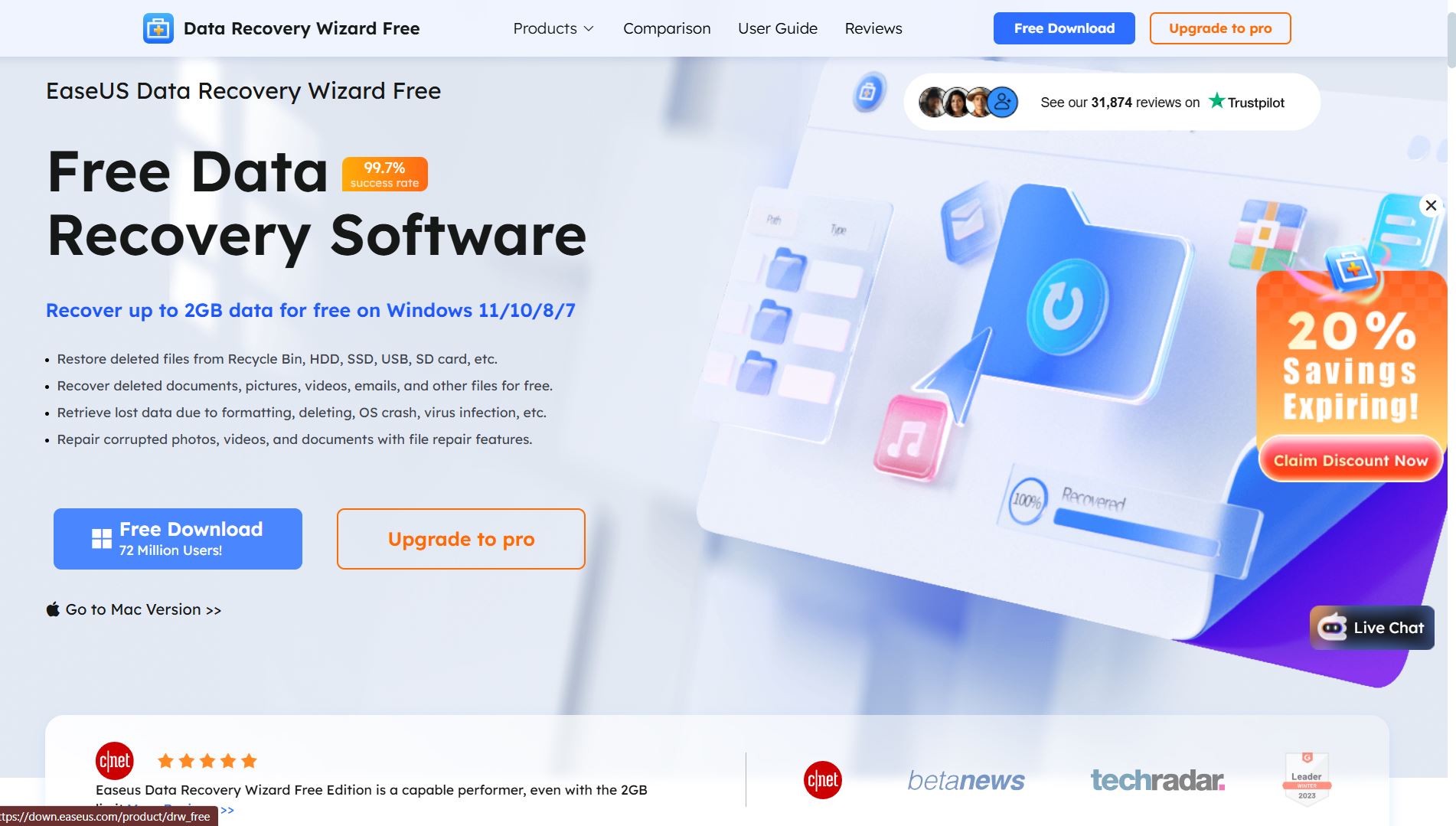 EaseUS Data Recovery Wizard Free landing page