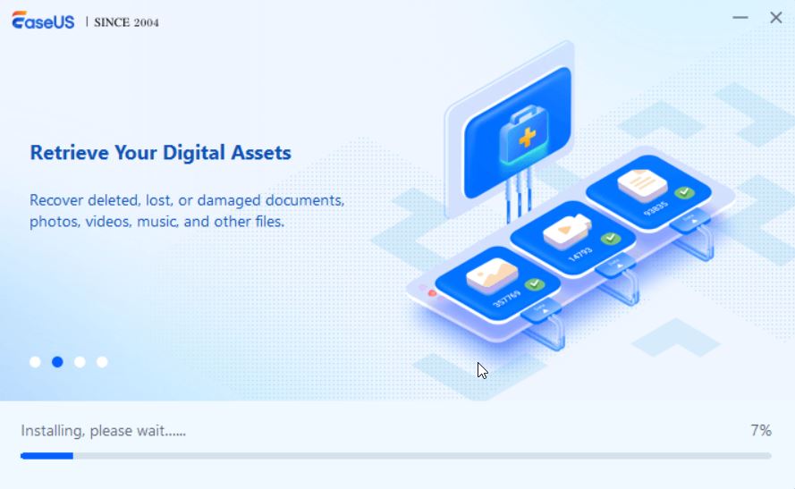 EaseUS Data Recovery Wizard installer window showing installation progress