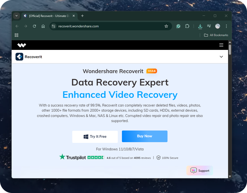 Recoverit desktop app main screen to select a location for recovery