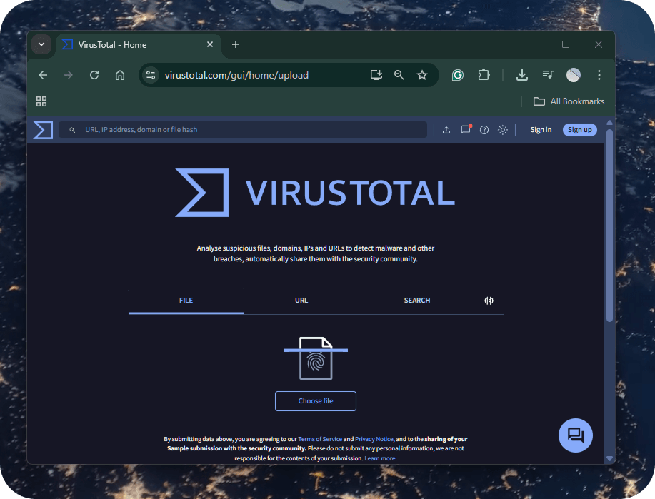 VirusTotal home page